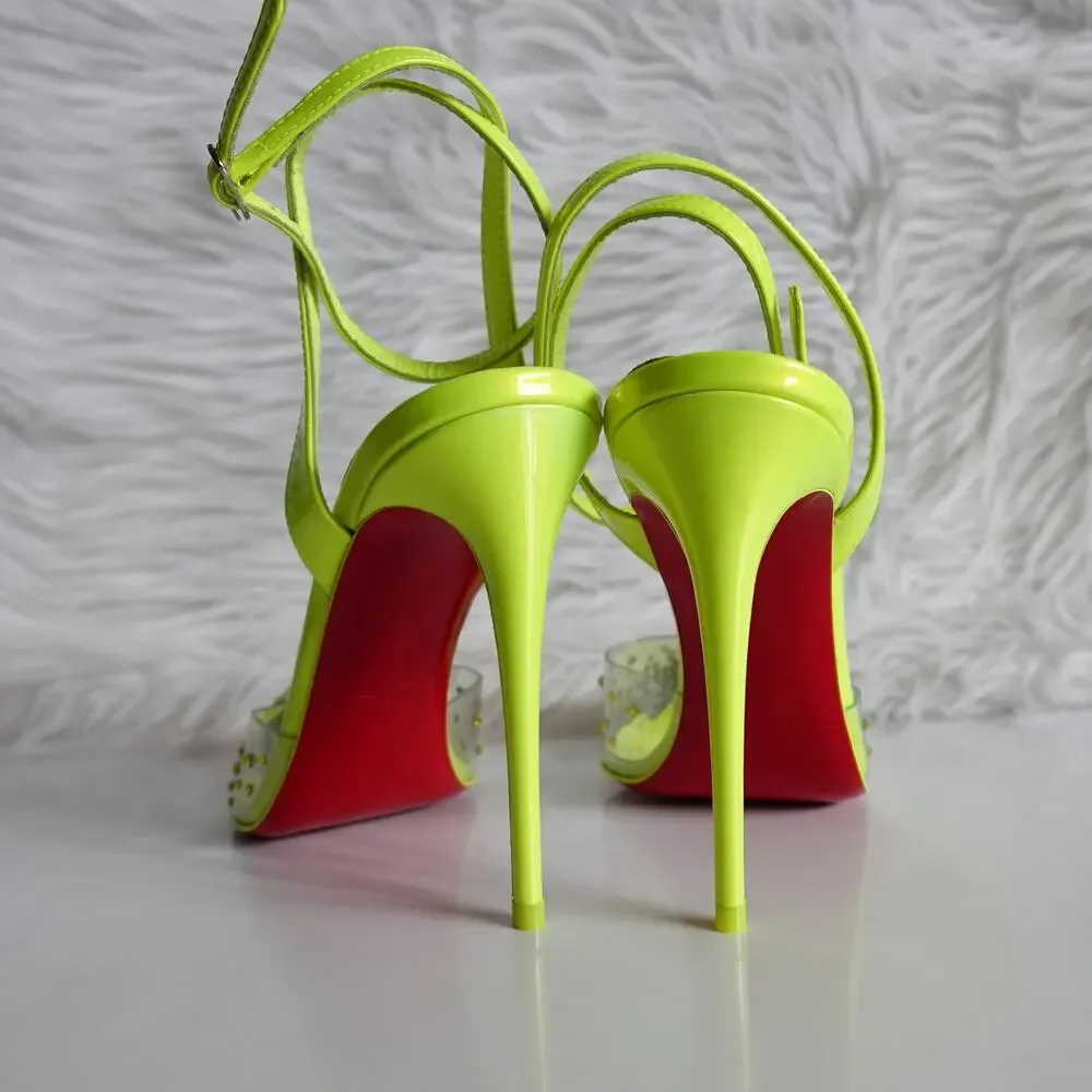 Christian Louboutin Spikaqueen 100 Crystal Neon Yellow Green Clear Pumps Size 37 - Picture 8 of 16